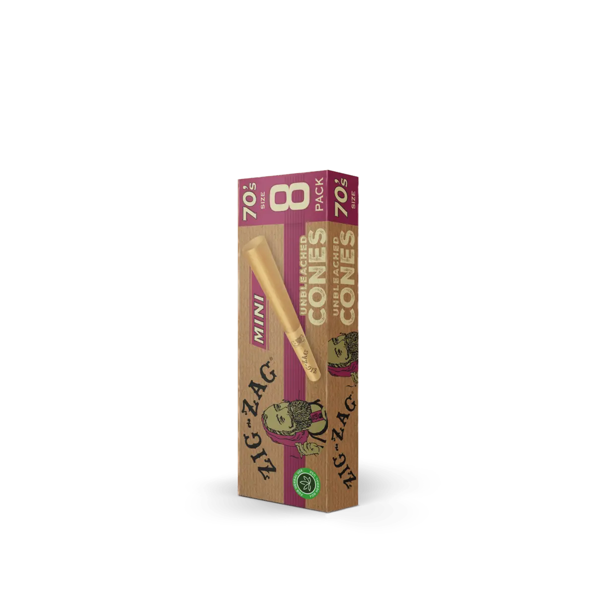 Zig-Zag Unbleached Hemp Mini Pre Rolled Cones 70's Size - 8 Pack