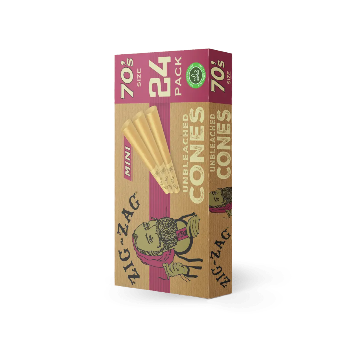 Zig-Zag Unbleached Pre-Rolled Cones 70's Minis - 24 Ct