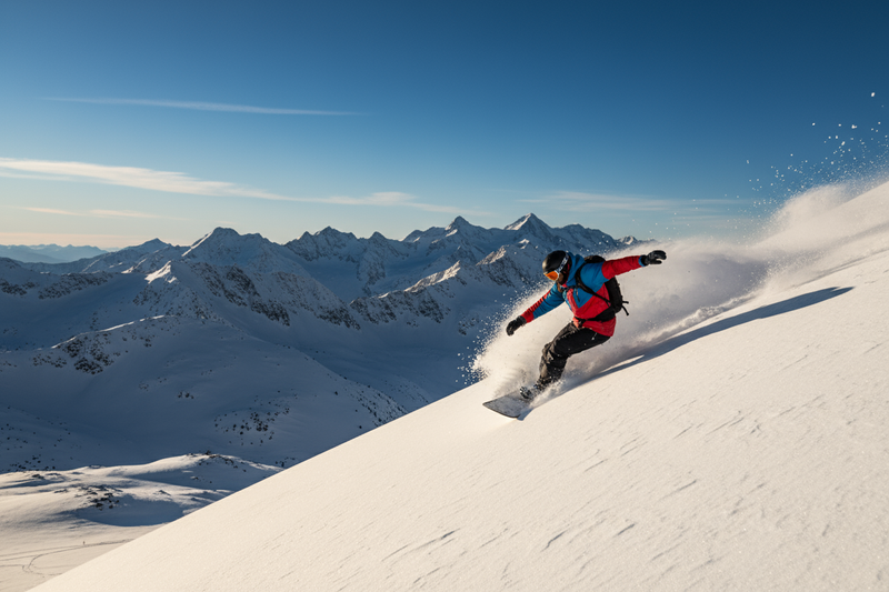 snowboarding down large mountain